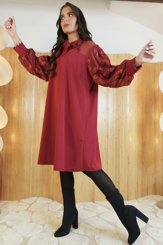 Belvedon Pussy Bow Dress Burgundy /16=